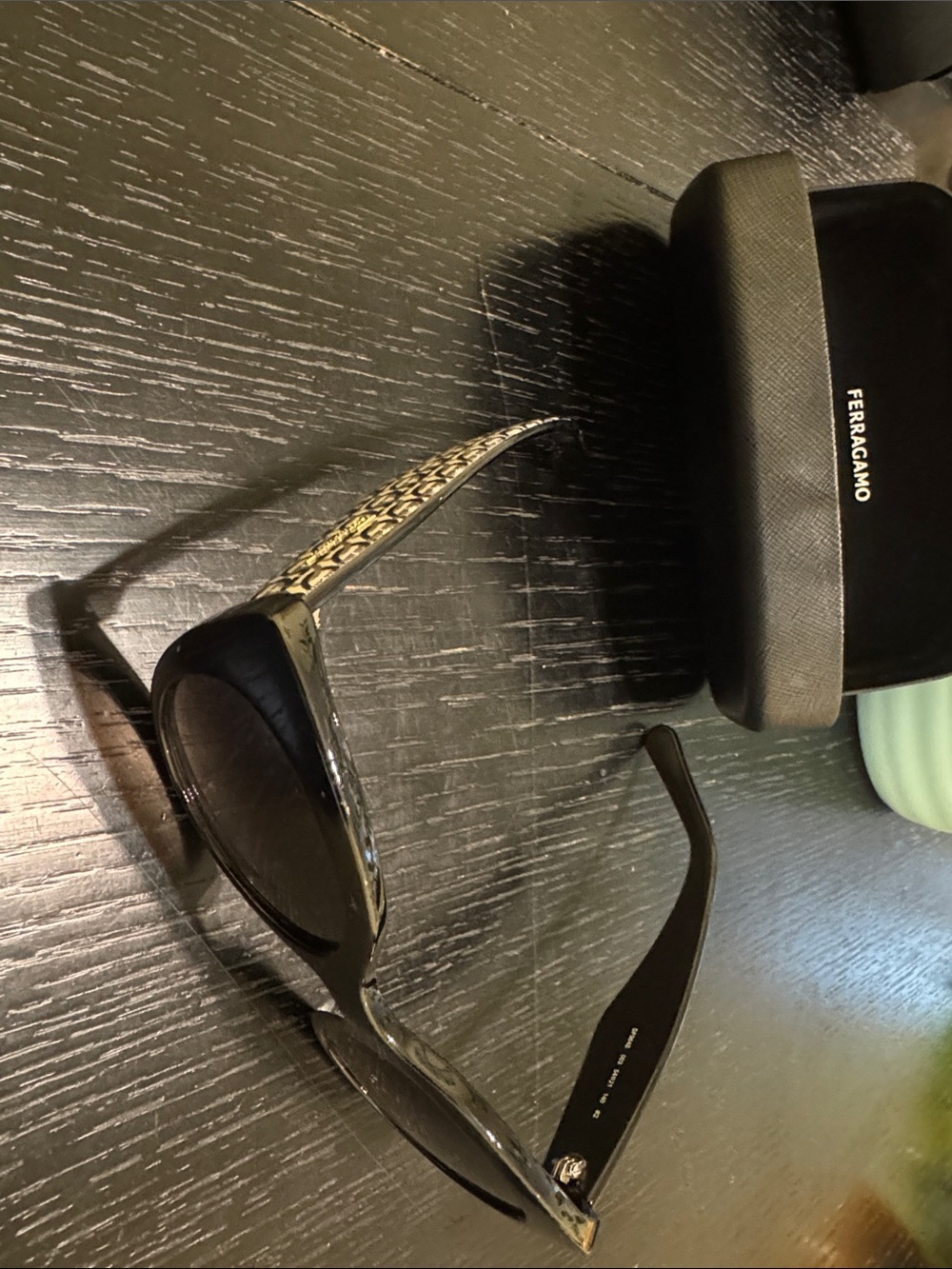 Salvatore Ferragamo Black Sunglasses with Gold-Tone Temple Detail